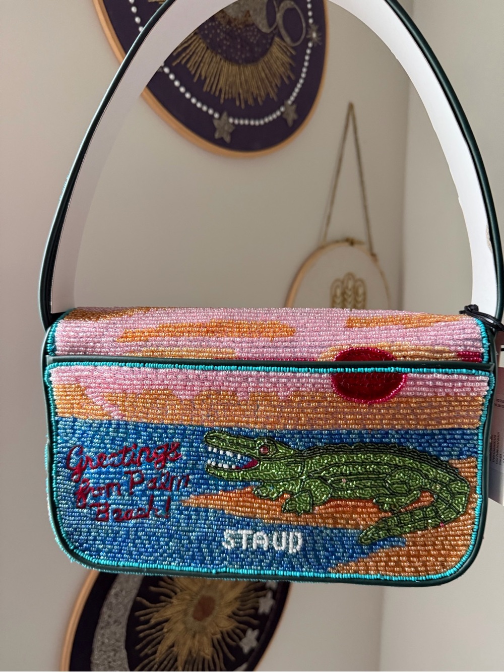 Staud beaded palm beach flamingo Tommy shoulder bag - Picture 6 of 6